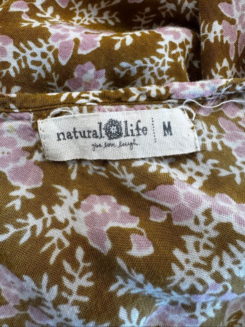 Natural Life Aimee Tunic Mini Dress Brown Pink Floral Boho Babydoll Medium - Picture 5 of 6
